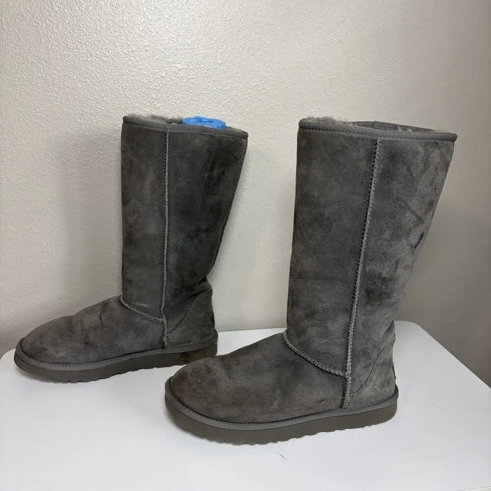 UGG Australia Classic Tall 5815 Gray Sheepskin Boots Womens Size 10